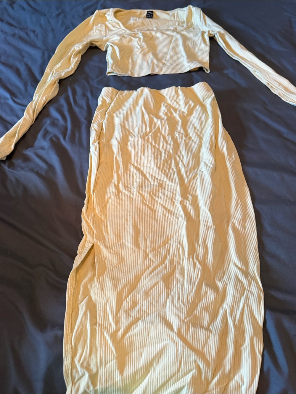 SHEIN Pale Yellow Ribbed Maxi Skirt